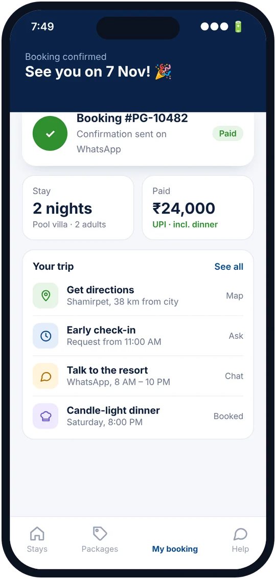 Booking confirmation screen with trip details